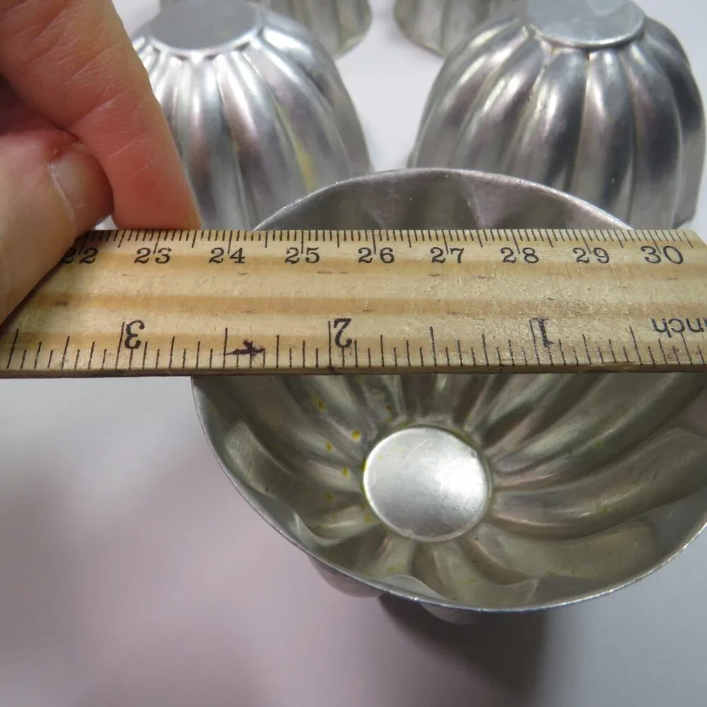 Set of 6 Vintage Aluminum Fluted Jello Molds Individual Scalloped Aspic Tins #2